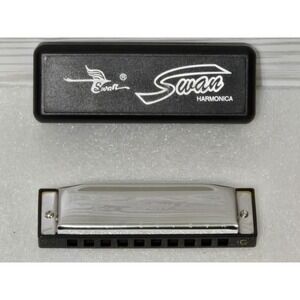 Swan Harmonica 10 Holes Key of C SILVER w/ Case Blues Harp Stainless Steel